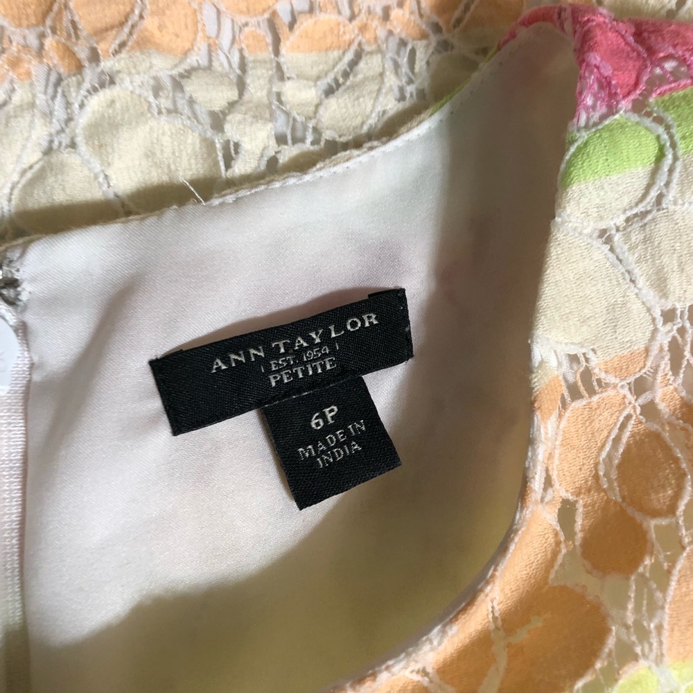EUC! Ann Taylor Pastel Neon Lace Shift Dress Size 6P - Picture 7 of 9
